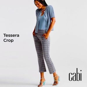 CAbi Tessera Crop Pant Kick Flare Mid Rise Blue Medallion Print Women XS 6268
